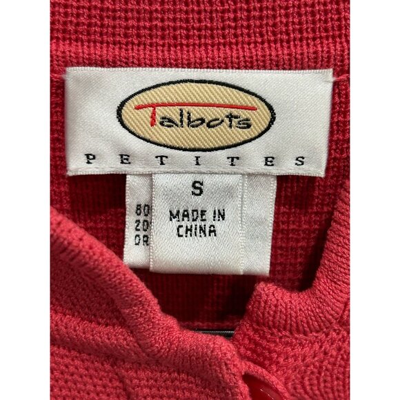 Talbots Petites Red Silk Blend Textured Cardigan Jacket Buttoned Pockets Sz PS - Picture 5 of 9
